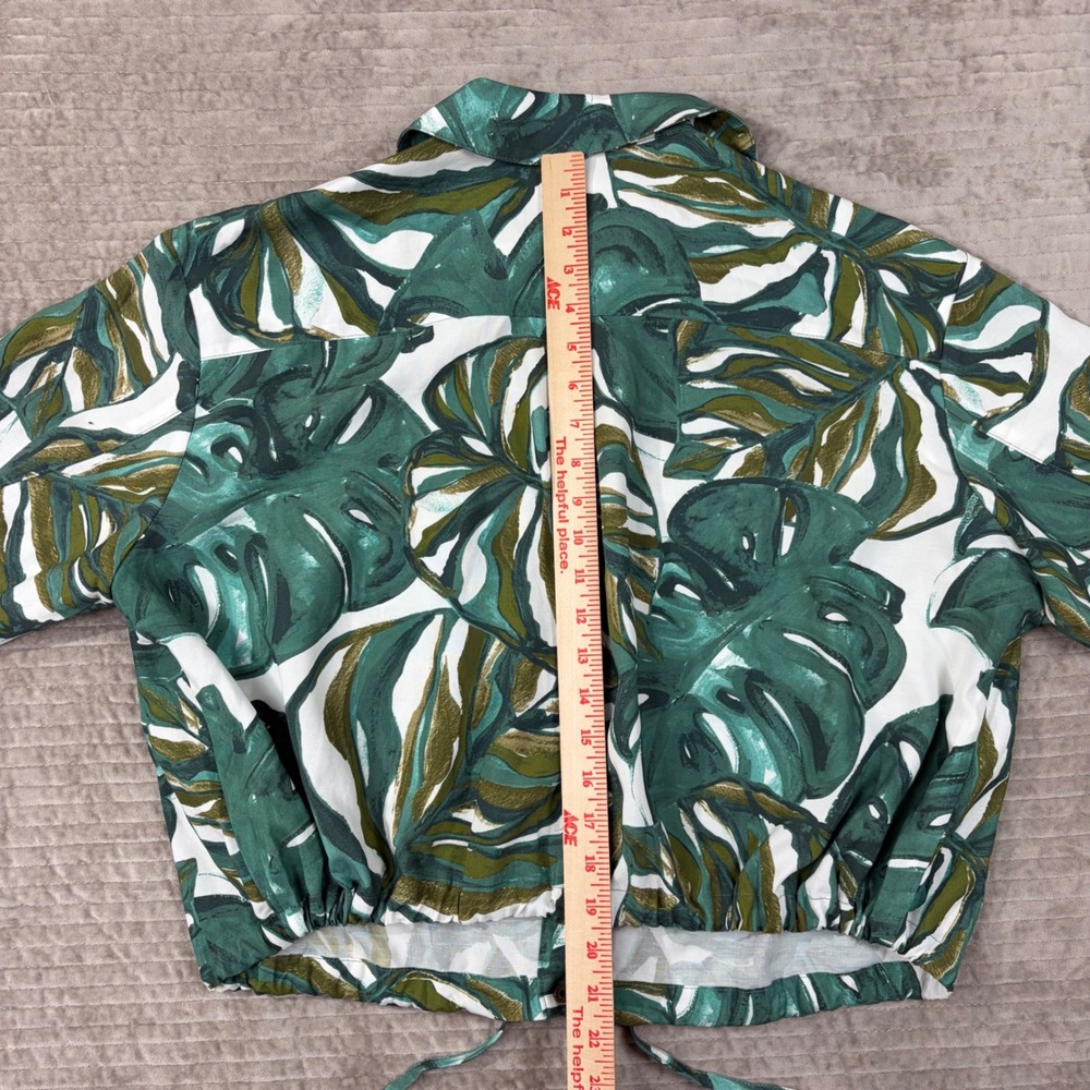 Anthropologie Hutch Tropical Monstera Leaf Cropped Utility Jacket Tencel Linen M - Picture 7 of 8